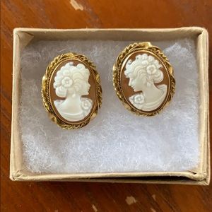 Vintage Peach Cameo Earrings